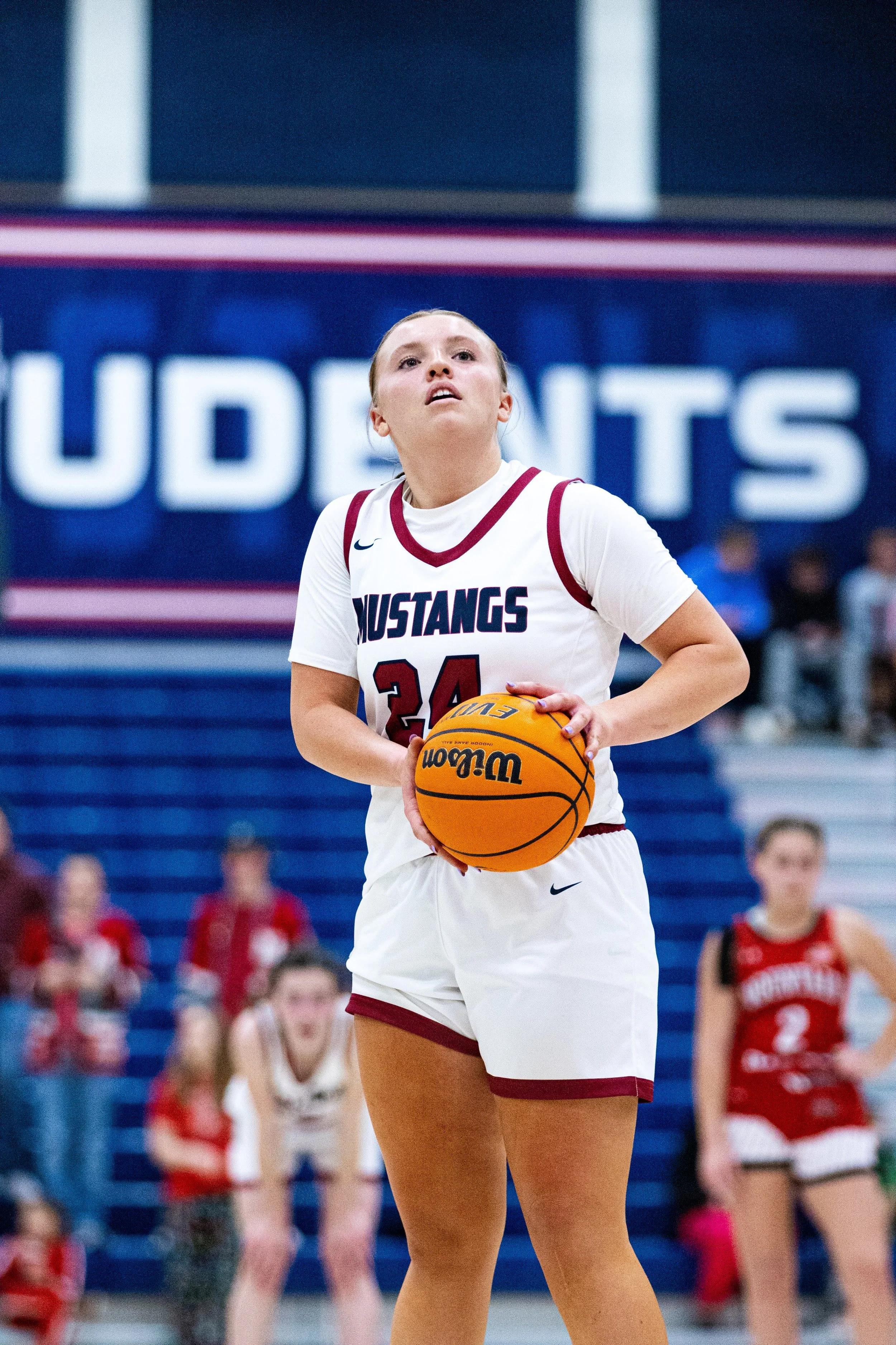 A basketball player at the free-throw line during a live broadcast game